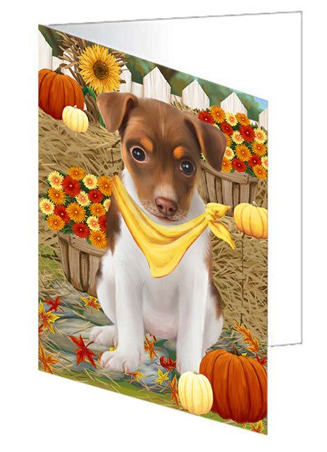 Fall Autumn Greeting Rat Terrier Dog with Pumpkins Handmade Artwork Assorted Pets Greeting Cards and Note Cards with Envelopes for All Occasions and Holiday Seasons GCD56552