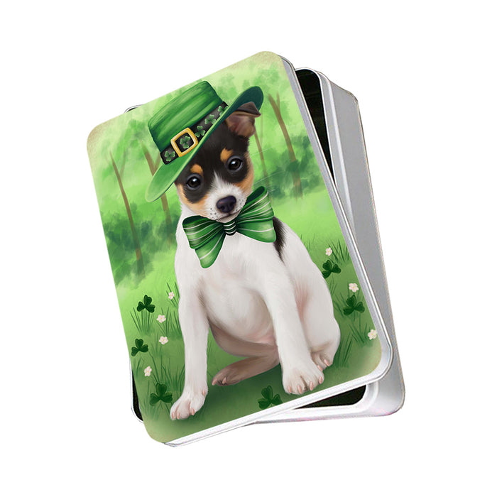 St. Patricks Day Irish Portrait Rat Terrier Dog Photo Storage Tin PITN49365