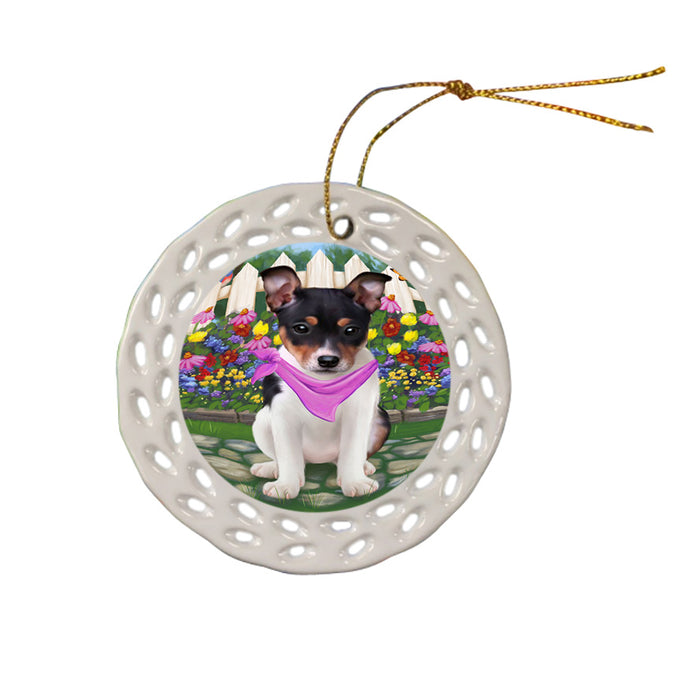 Spring Floral Rat Terrier Dog Ceramic Doily Ornament DPOR50215