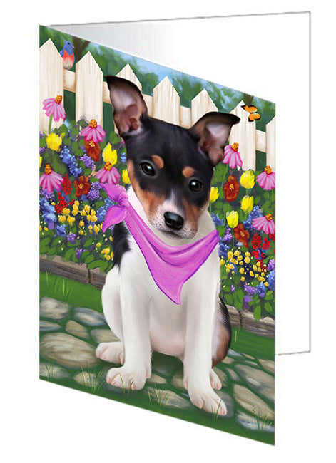 Spring Floral Rat Terrier Dog Handmade Artwork Assorted Pets Greeting Cards and Note Cards with Envelopes for All Occasions and Holiday Seasons GCD54692