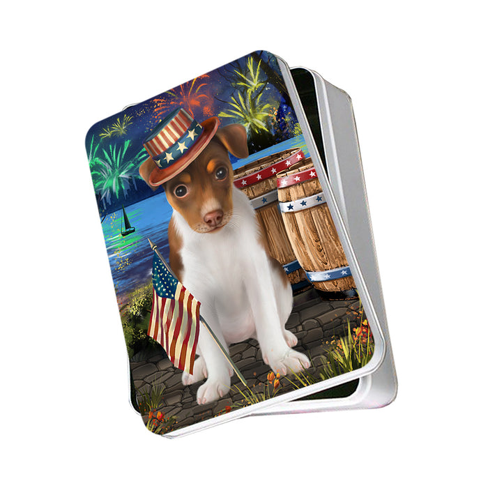 4th of July Independence Day Fireworks Rat Terrier Dog at the Lake Photo Storage Tin PITN50989