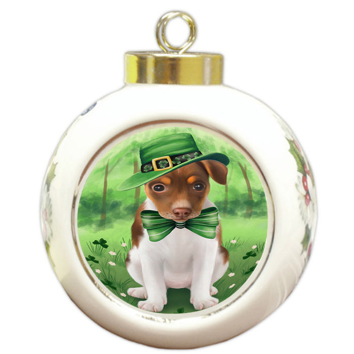 St. Patricks Day Irish Portrait Rat Terrier Dog Round Ball Christmas Ornament RBPOR49366