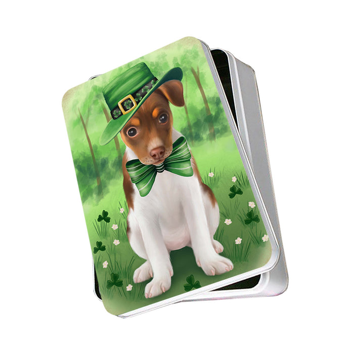 St. Patricks Day Irish Portrait Rat Terrier Dog Photo Storage Tin PITN49366