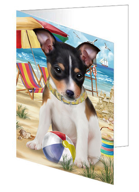 Pet Friendly Beach Rat Terrier Dog Handmade Artwork Assorted Pets Greeting Cards and Note Cards with Envelopes for All Occasions and Holiday Seasons GCD54266