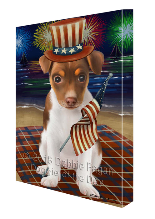 4th of July Independence Day Firework Rat Terrier Dog Canvas Wall Art CVS56433