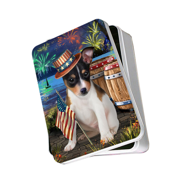 4th of July Independence Day Fireworks Rat Terrier Dog at the Lake Photo Storage Tin PITN50990