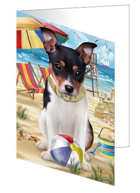 Pet Friendly Beach Rat Terrier Dog Handmade Artwork Assorted Pets Greeting Cards and Note Cards with Envelopes for All Occasions and Holiday Seasons GCD54269