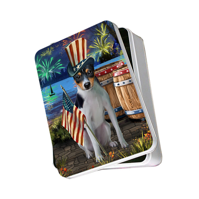 4th of July Independence Day Fireworks Rat Terrier Dog at the Lake Photo Storage Tin PITN50991