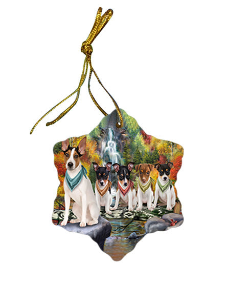 Scenic Waterfall Rat Terriers Dog Star Porcelain Ornament SPOR51917
