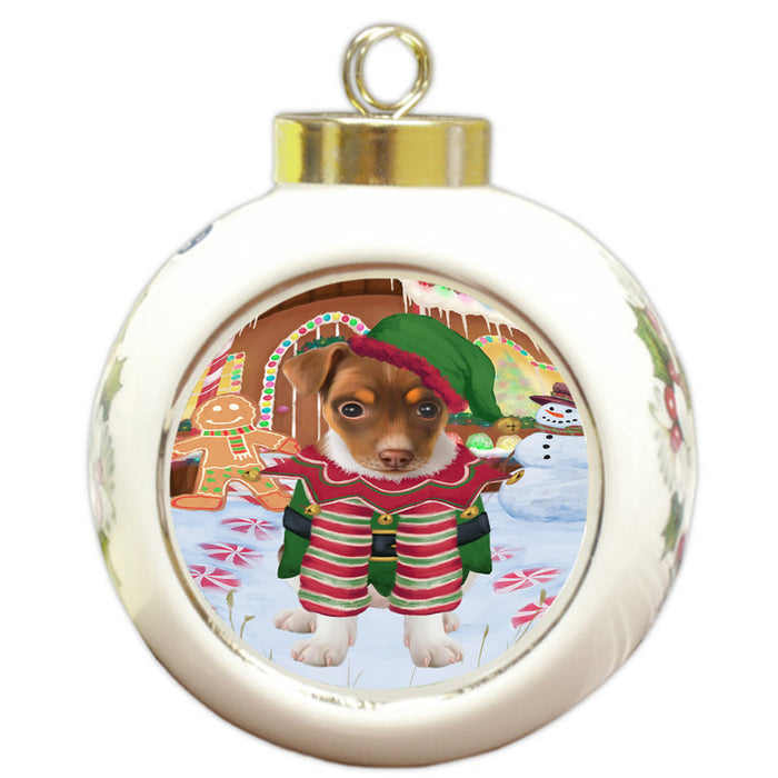 Christmas Gingerbread House Candyfest Rat Terrier Dog Round Ball Christmas Ornament RBPOR56846