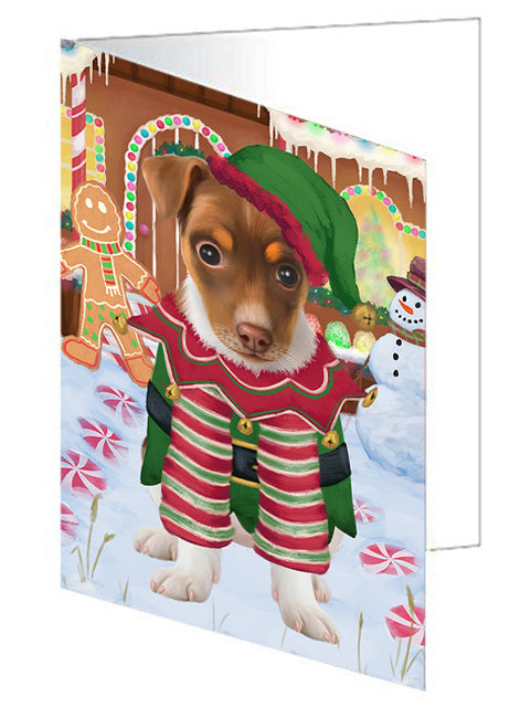 Christmas Gingerbread House Candyfest Rat Terrier Dog Handmade Artwork Assorted Pets Greeting Cards and Note Cards with Envelopes for All Occasions and Holiday Seasons GCD73985
