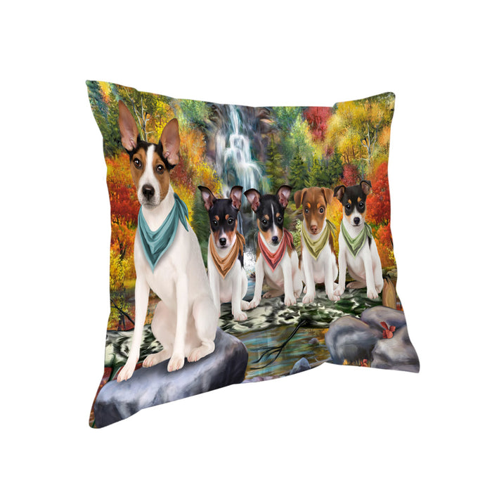Scenic Waterfall Rat Terriers Dog Pillow PIL64068