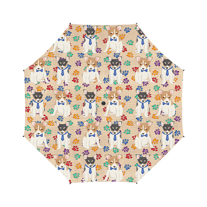 Rainbow Paw Print Rat Terrier Dogs Blue Semi-Automatic Foldable Umbrella