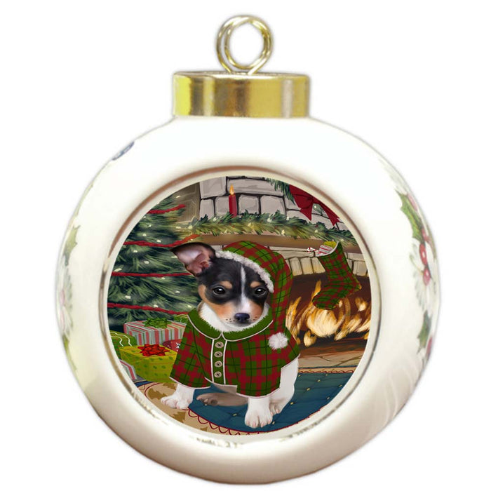 The Stocking was Hung Rat Terrier Dog Round Ball Christmas Ornament RBPOR55930