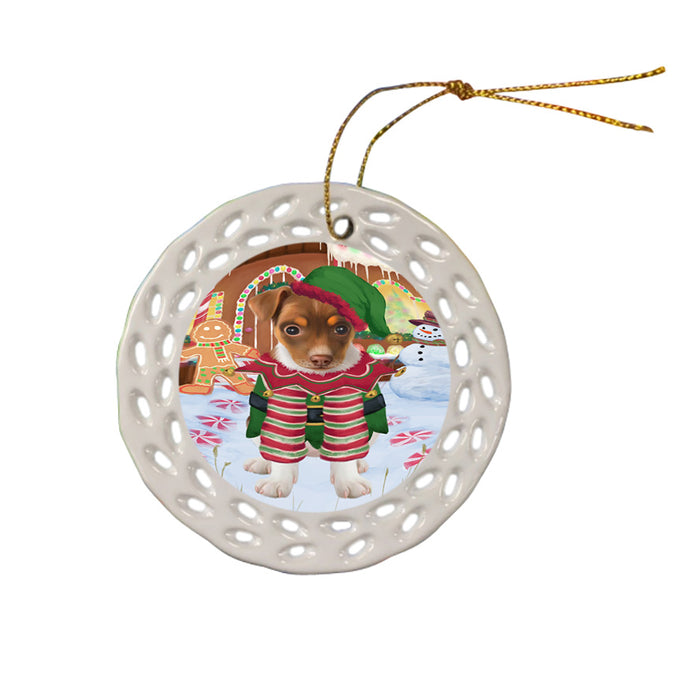 Christmas Gingerbread House Candyfest Rat Terrier Dog Ceramic Doily Ornament DPOR56846