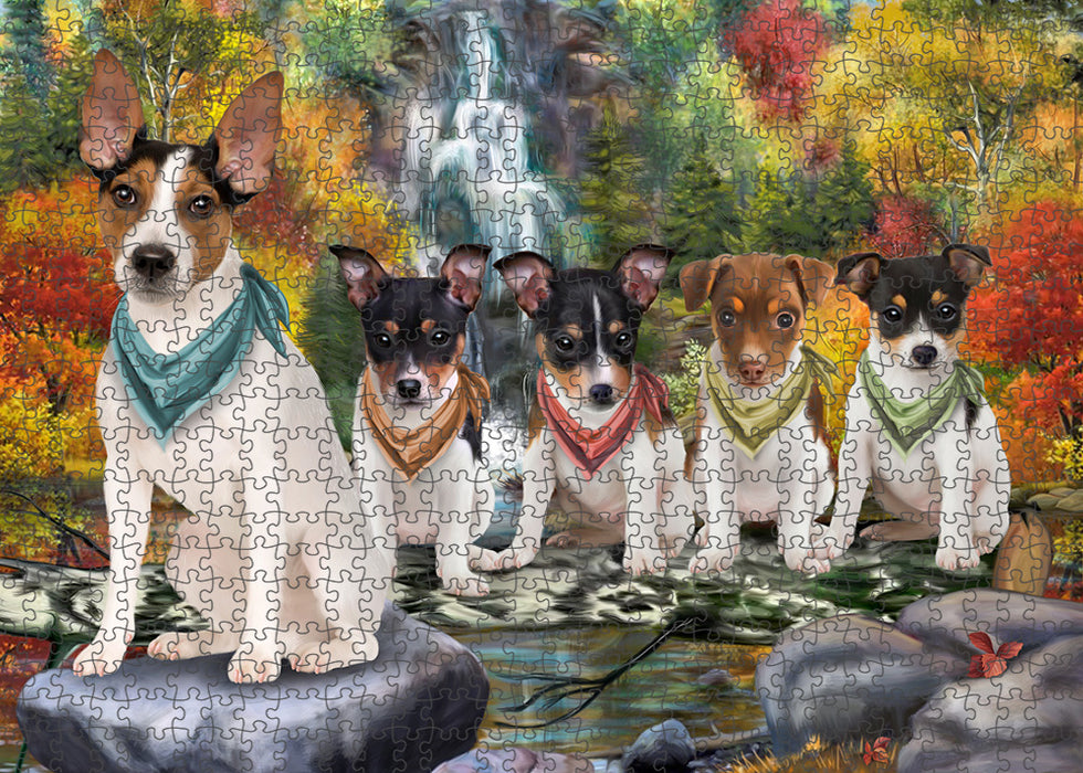 Scenic Waterfall Rat Terriers Dog Puzzle with Photo Tin PUZL59865