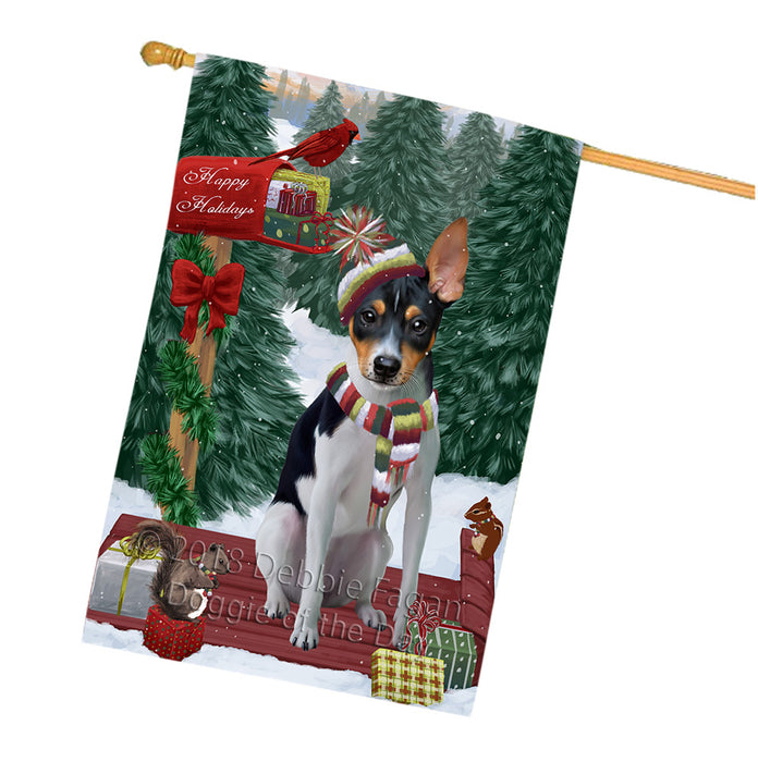 Merry Christmas Woodland Sled Rat Terrier Dog House Flag FLG55436