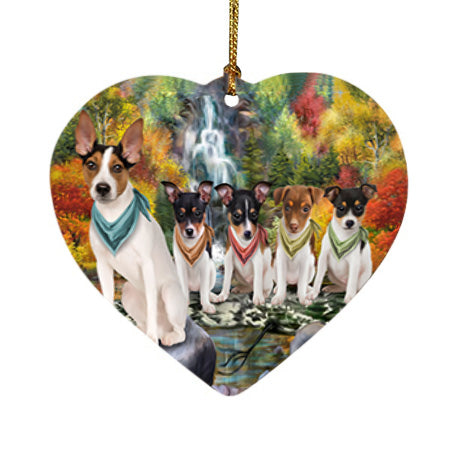 Scenic Waterfall Rat Terriers Dog Heart Christmas Ornament HPOR51926