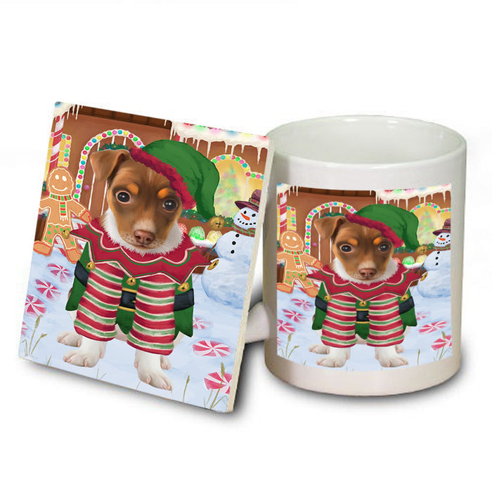 Christmas Gingerbread House Candyfest Rat Terrier Dog Mug and Coaster Set MUC56482