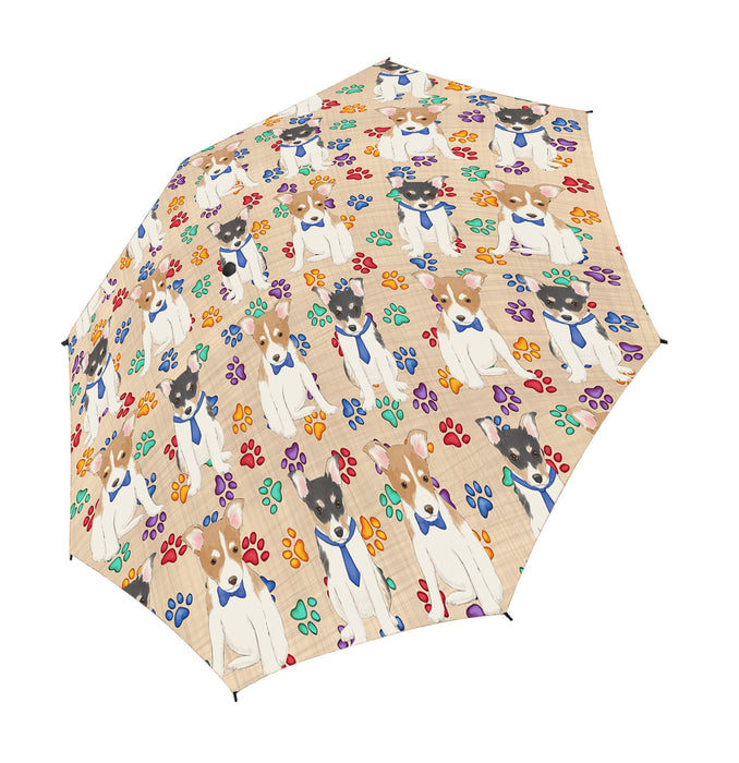 Rainbow Paw Print Rat Terrier Dogs Blue Semi-Automatic Foldable Umbrella