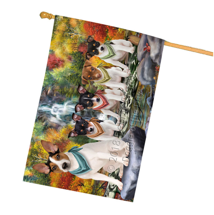 Scenic Waterfall Rat Terriers Dog House Flag FLG52059