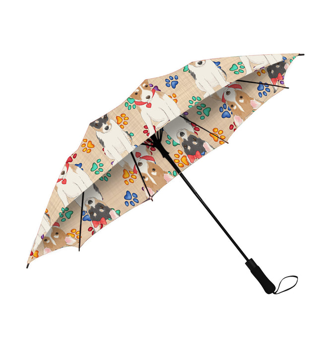 Rainbow Paw Print Rat Terrier Dogs Red Semi-Automatic Foldable Umbrella