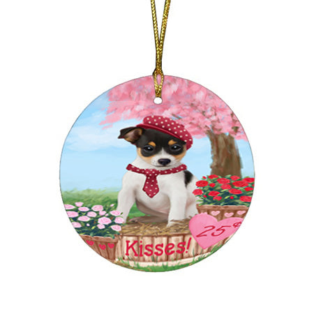 Rosie 25 Cent Kisses Rat Terrier Dog Round Flat Christmas Ornament RFPOR56355
