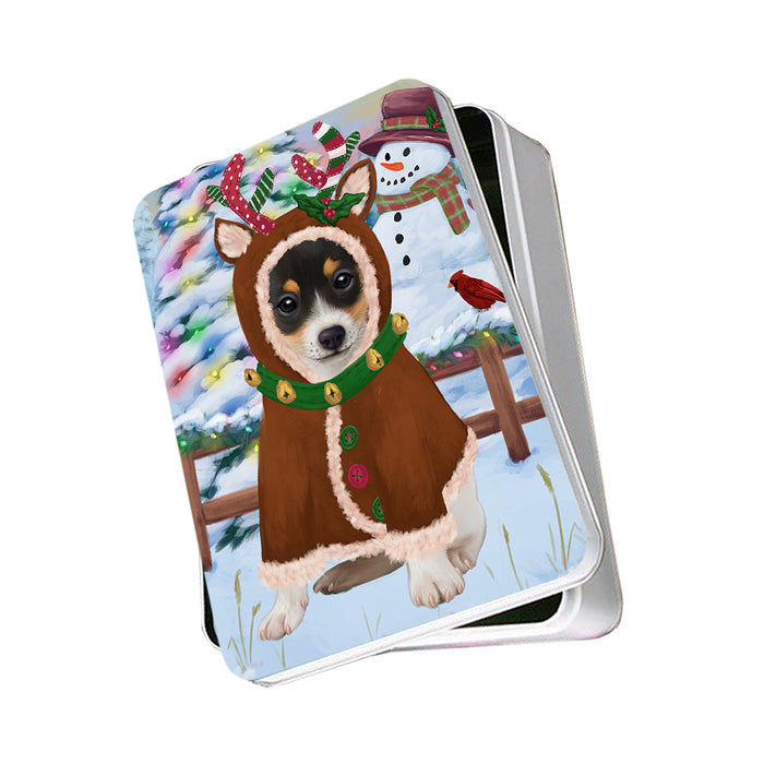 Christmas Gingerbread House Candyfest Rat Terrier Dog Photo Storage Tin PITN56434