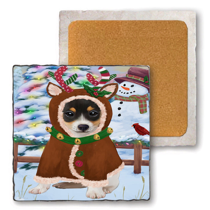Christmas Gingerbread House Candyfest Rat Terrier Dog Set of 4 Natural Stone Marble Tile Coasters MCST51491