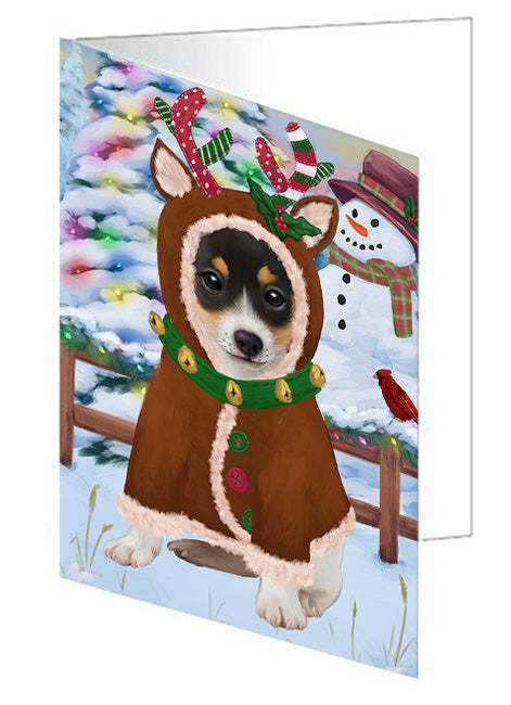 Christmas Gingerbread House Candyfest Rat Terrier Dog Handmade Artwork Assorted Pets Greeting Cards and Note Cards with Envelopes for All Occasions and Holiday Seasons GCD73988