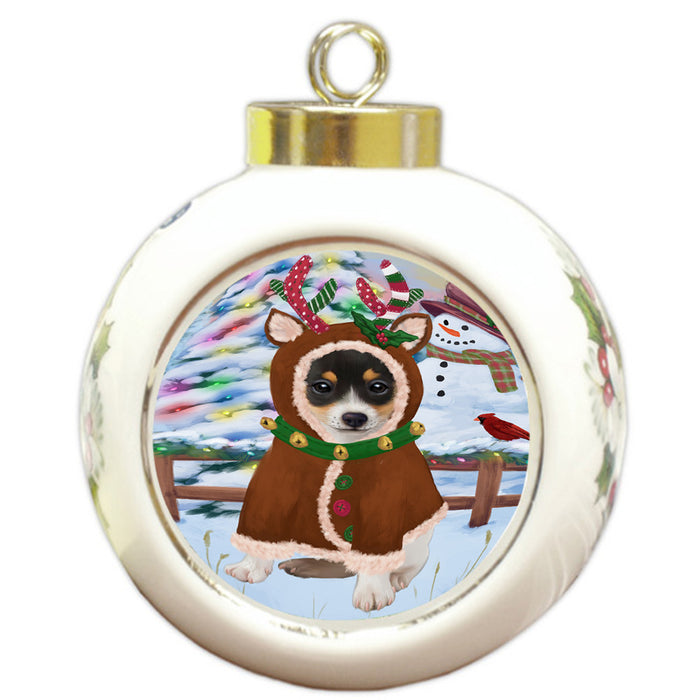 Christmas Gingerbread House Candyfest Rat Terrier Dog Round Ball Christmas Ornament RBPOR56847