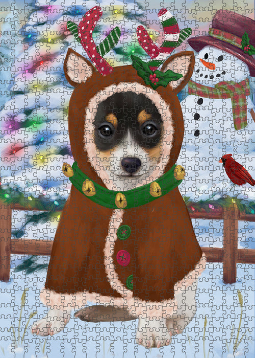 Christmas Gingerbread House Candyfest Rat Terrier Dog Puzzle with Photo Tin PUZL94164