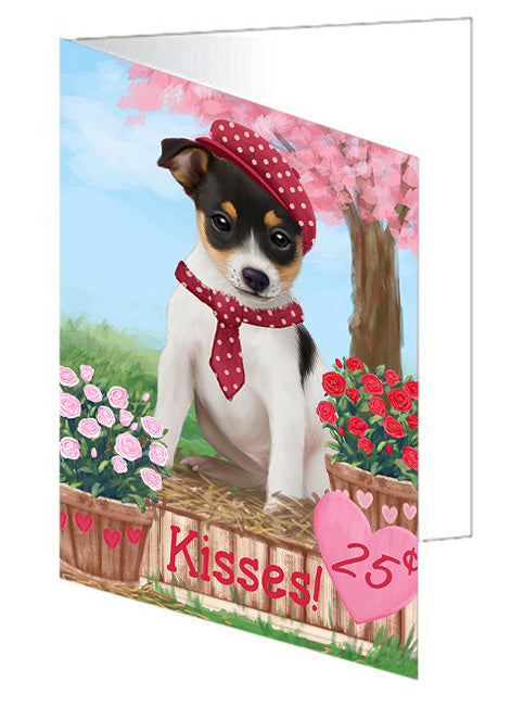 Rosie 25 Cent Kisses Rat Terrier Dog Handmade Artwork Assorted Pets Greeting Cards and Note Cards with Envelopes for All Occasions and Holiday Seasons GCD72512
