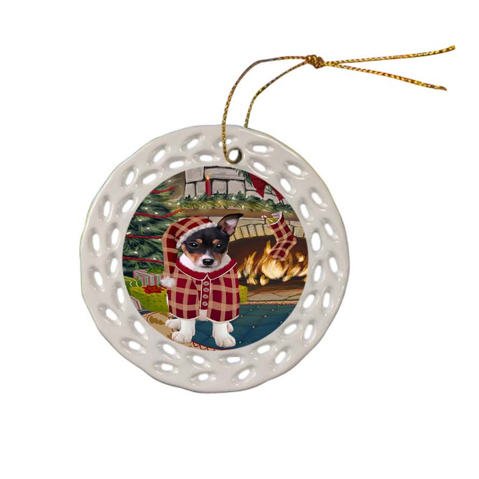 The Stocking was Hung Rat Terrier Dog Ceramic Doily Ornament DPOR55931