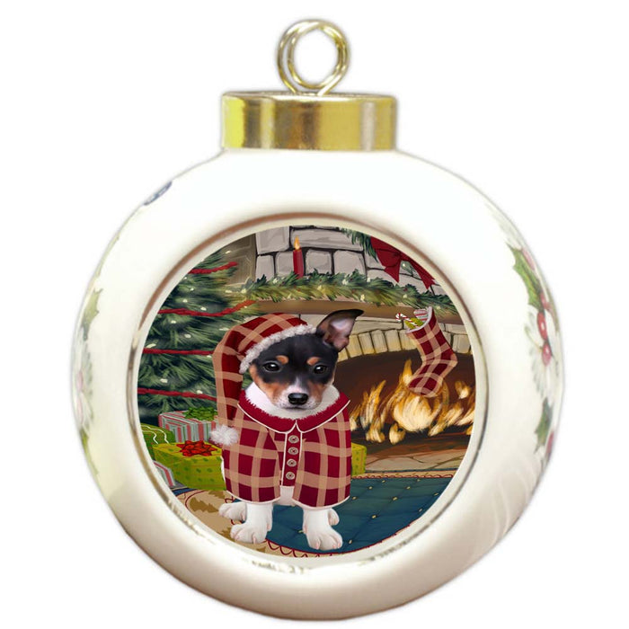 The Stocking was Hung Rat Terrier Dog Round Ball Christmas Ornament RBPOR55931