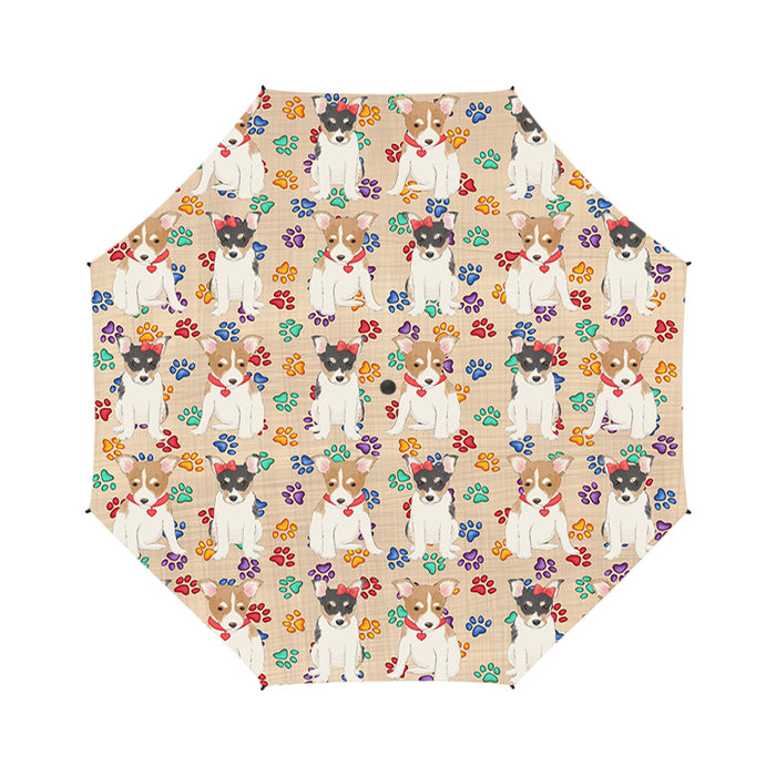 Rainbow Paw Print Rat Terrier Dogs Red Semi-Automatic Foldable Umbrella