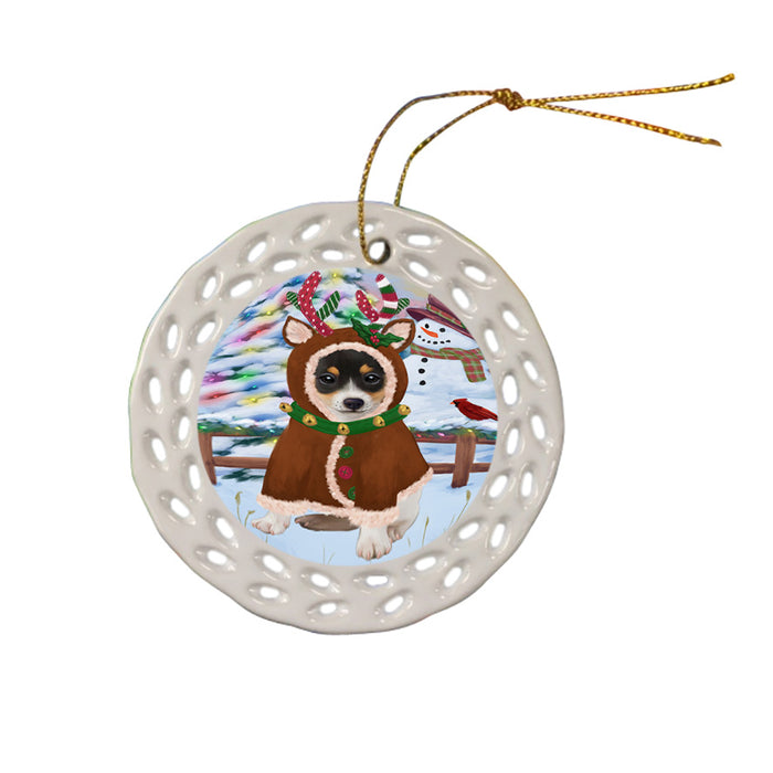 Christmas Gingerbread House Candyfest Rat Terrier Dog Ceramic Doily Ornament DPOR56847