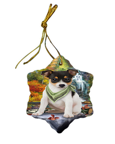 Scenic Waterfall Rat Terrier Dog Star Porcelain Ornament SPOR51918