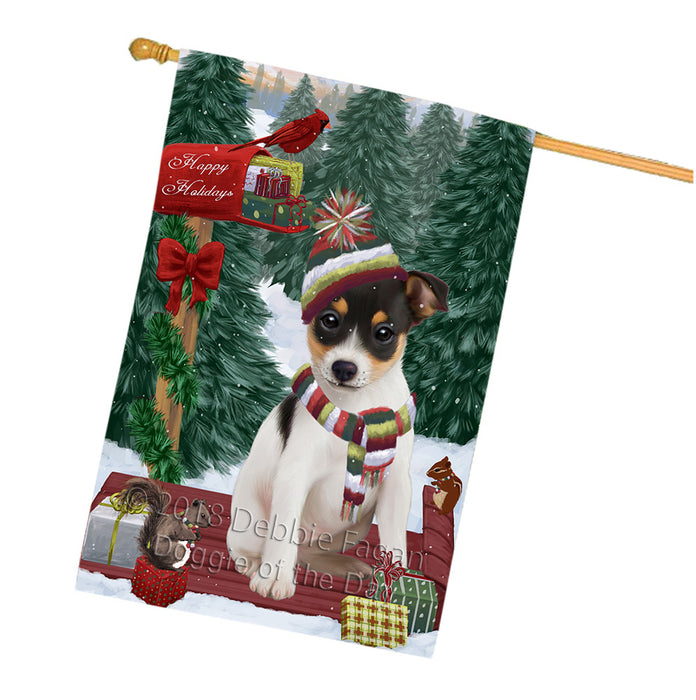 Merry Christmas Woodland Sled Rat Terrier Dog House Flag FLG55437