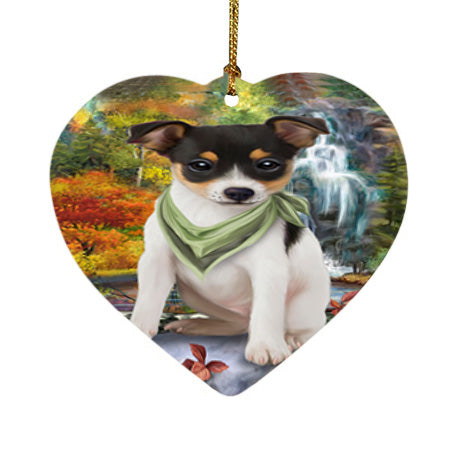 Scenic Waterfall Rat Terrier Dog Heart Christmas Ornament HPOR51927