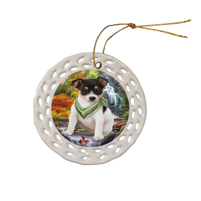 Scenic Waterfall Rat Terrier Dog Ceramic Doily Ornament DPOR51927