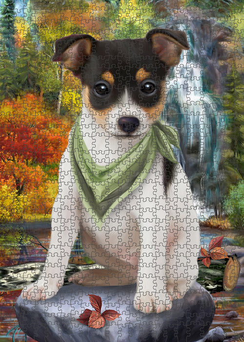 Scenic Waterfall Rat Terrier Dog Puzzle with Photo Tin PUZL59868