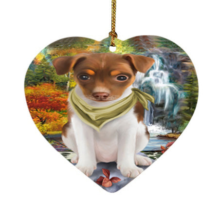 Scenic Waterfall Rat Terrier Dog Heart Christmas Ornament HPOR51928