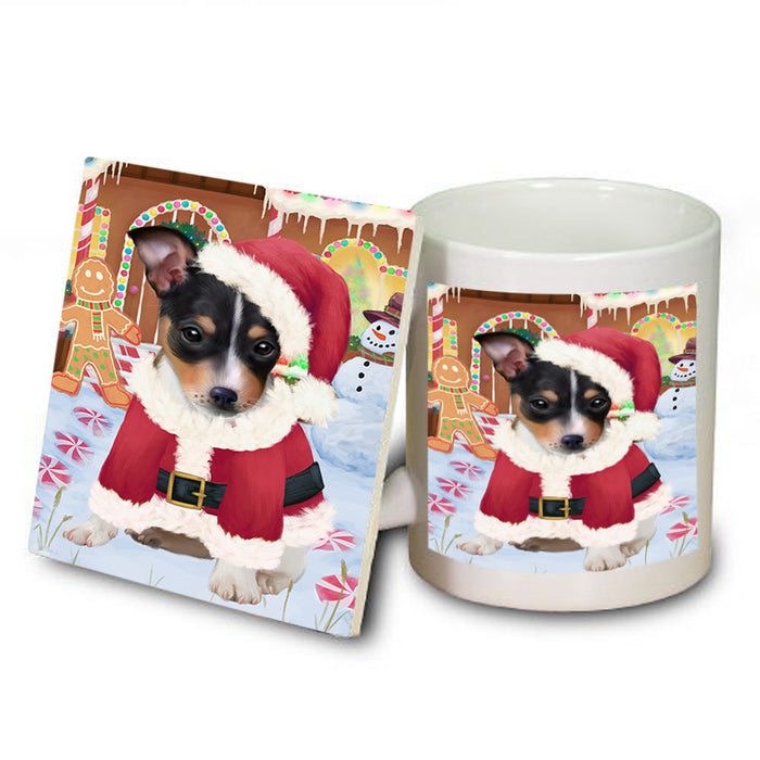 Christmas Gingerbread House Candyfest Rat Terrier Dog Mug and Coaster Set MUC56484