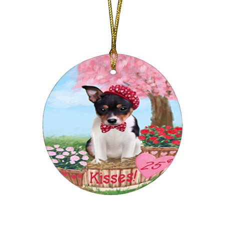 Rosie 25 Cent Kisses Rat Terrier Dog Round Flat Christmas Ornament RFPOR56356
