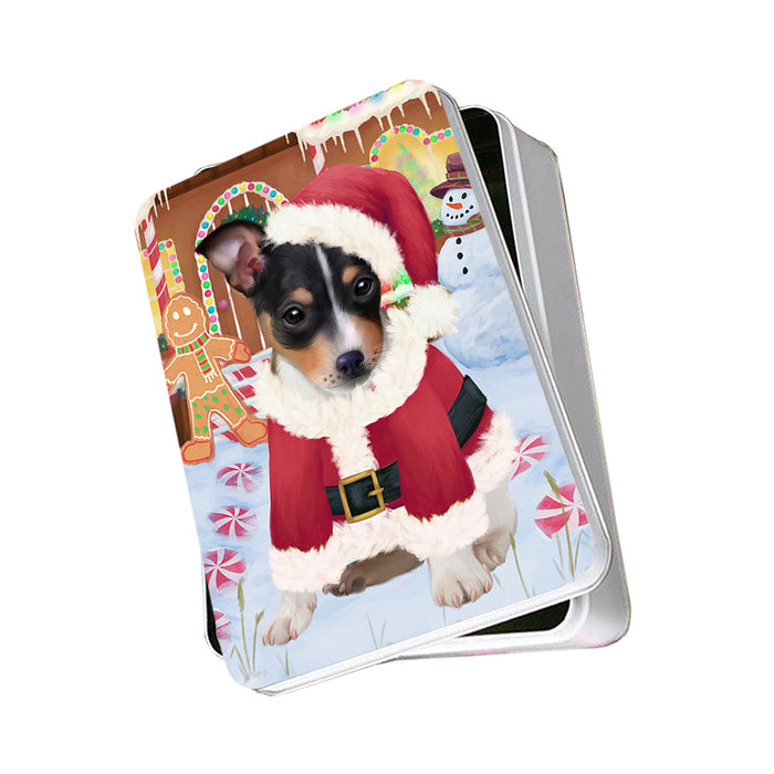 Christmas Gingerbread House Candyfest Rat Terrier Dog Photo Storage Tin PITN56435