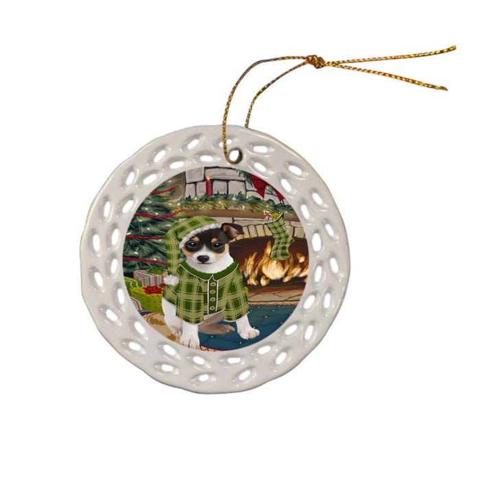 The Stocking was Hung Rat Terrier Dog Ceramic Doily Ornament DPOR55932