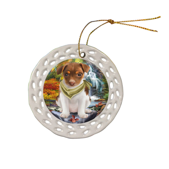 Scenic Waterfall Rat Terrier Dog Ceramic Doily Ornament DPOR51928