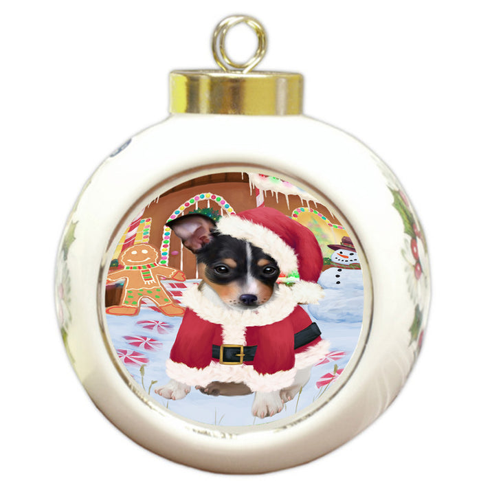 Christmas Gingerbread House Candyfest Rat Terrier Dog Round Ball Christmas Ornament RBPOR56848