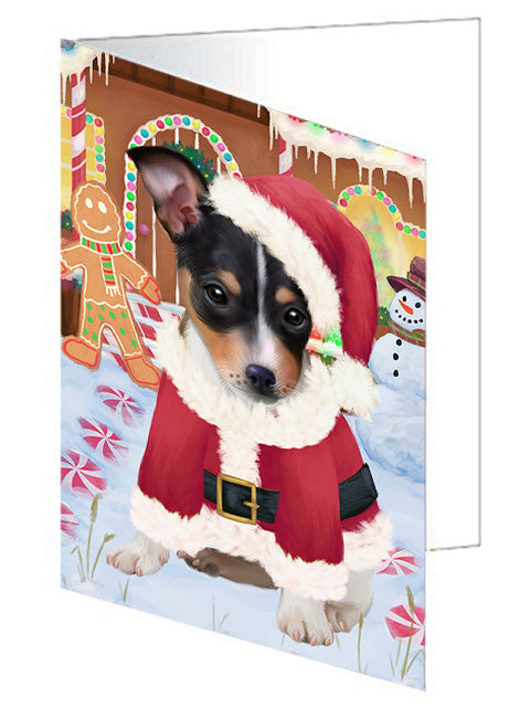 Christmas Gingerbread House Candyfest Rat Terrier Dog Handmade Artwork Assorted Pets Greeting Cards and Note Cards with Envelopes for All Occasions and Holiday Seasons GCD73991